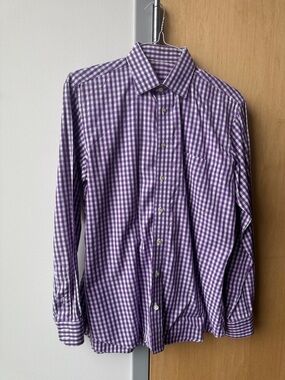 Men's Purple Gingham Button-Up Dress Shirt